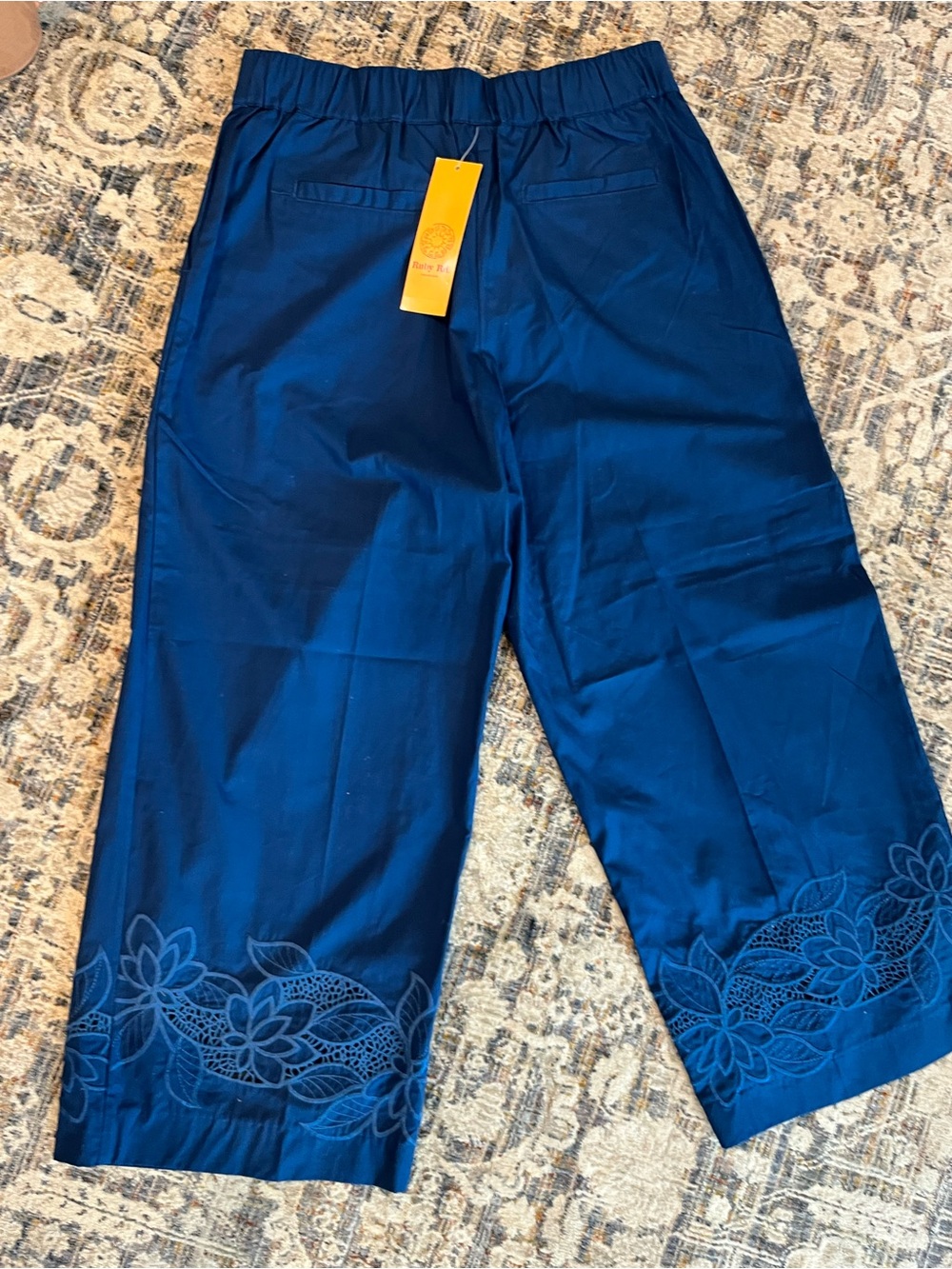 Ruby Rd. Royal Blue Embroidered Wide-Leg Pants - Picture 4 of 10